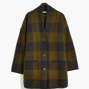 Madewell Buffalo Check Sweater Coat Merino Wool Size S
